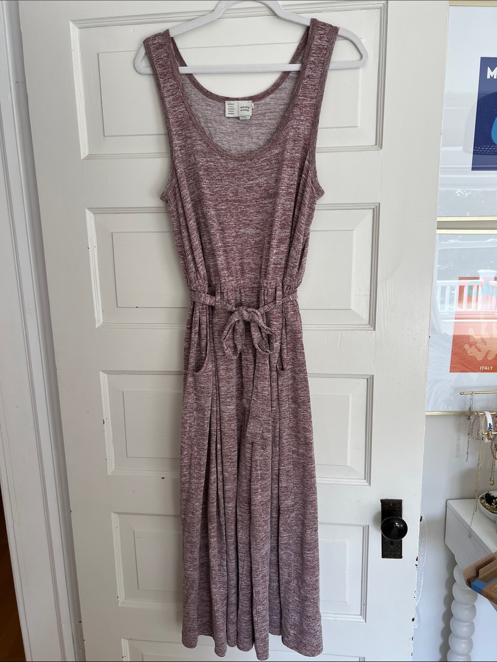 Sleeveless Mauve Knit Maxi Dress with Tie Waist